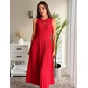ZESICA Women’s Summer Sleeveless Sweater Dresses 2026 Crewneck Knit Pleated A Line Flowy Business Formal Party Midi Dress(Red)