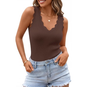 ZESICA Womens Sleeveless Tank Tops 2026 V Neck Ribbed Knit Shirts Summer Casual Cute Y2K Sweater Vest(Coffee)