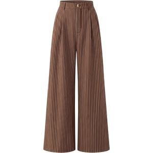 ZESICA Women’s Wide Leg Striped Palazzo Pants 2026 High Waist Straight Business Work Dressy Slacks Trousers with Pockets(Brown)