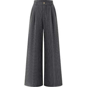ZESICA Women’s Wide Leg Striped Palazzo Pants 2026 High Waist Straight Business Work Dressy Slacks Trousers with Pockets(Grey)