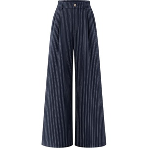 ZESICA Women’s Wide Leg Striped Palazzo Pants 2026 High Waist Straight Business Work Dressy Slacks Trousers with Pockets(Navy)