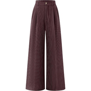 ZESICA Women’s Wide Leg Striped Palazzo Pants 2026 High Waist Straight Business Work Dressy Slacks Trousers with Pockets(Redbrown)