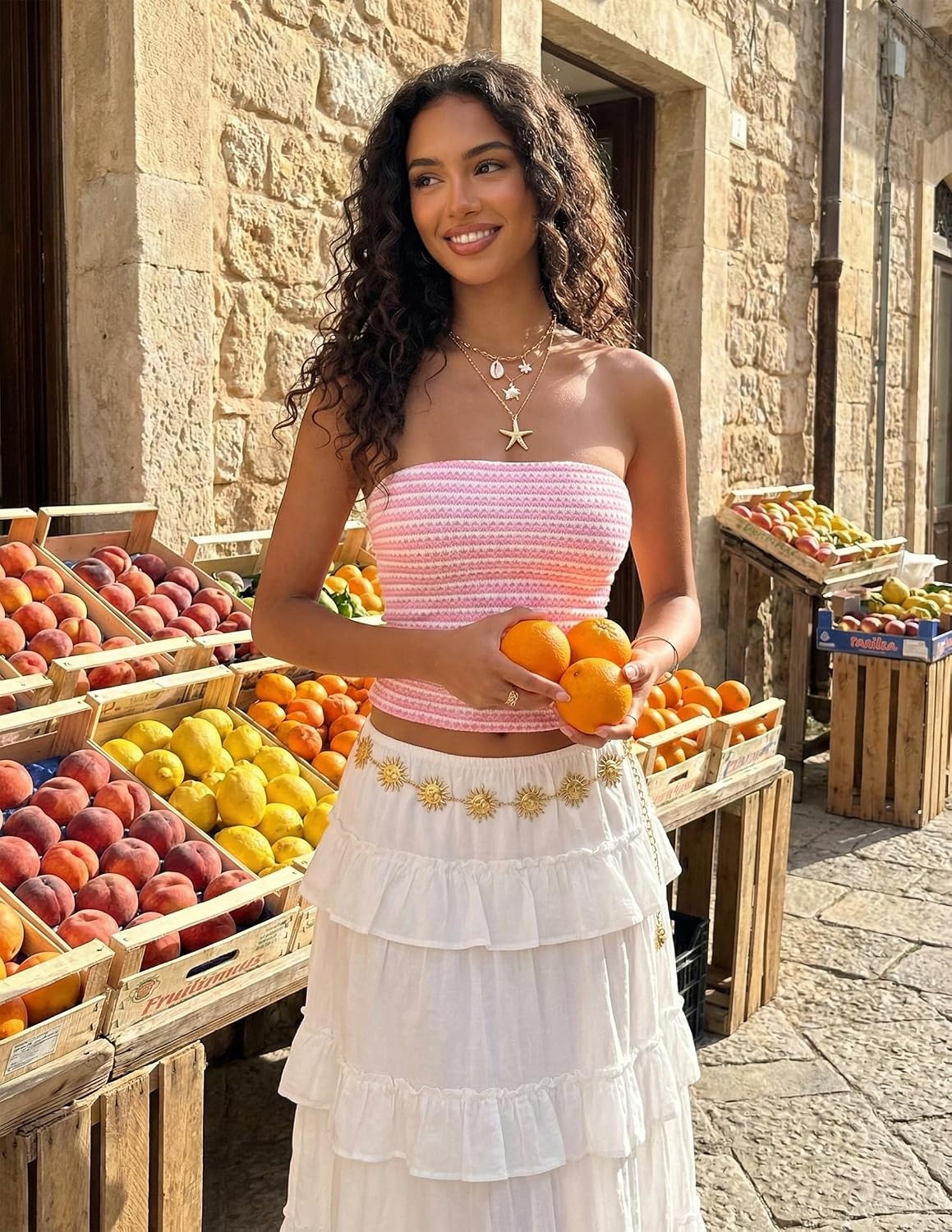image:imageZESICA Womens Striped Strapless Crop Tube Tops 2026 Summer Backless Knit Bandeau Shirts Going Out Tank Top Fashion OutfitsPink