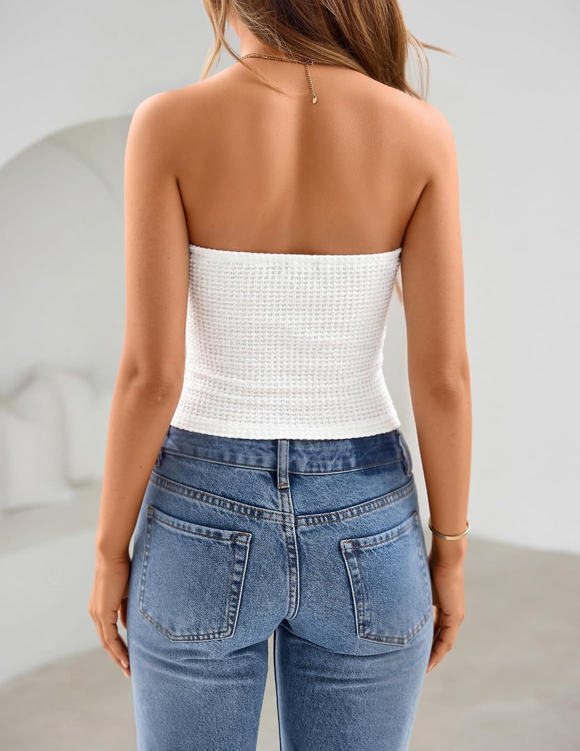 image:imageZESICA Womens Striped Strapless Crop Tube Tops 2026 Summer Backless Knit Bandeau Shirts Going Out Tank Top Fashion OutfitsSolidwhite