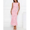 ZESICA Womens 2026 Summer Floral Wedding Guest Midi Dress Sleeveless Mesh Slit Bodycon Formal Cocktail Party Dresses(Lightpink)