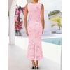 ZESICA Womens 2026 Summer Floral Wedding Guest Midi Dress Sleeveless Mesh Slit Bodycon Formal Cocktail Party Dresses(Lightpink)