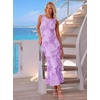 ZESICA Womens 2026 Summer Floral Wedding Guest Midi Dress Sleeveless Mesh Slit Bodycon Formal Cocktail Party Dresses(Purple)