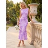 ZESICA Womens 2026 Summer Floral Wedding Guest Midi Dress Sleeveless Mesh Slit Bodycon Formal Cocktail Party Dresses(Purple)