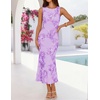 ZESICA Womens 2026 Summer Floral Wedding Guest Midi Dress Sleeveless Mesh Slit Bodycon Formal Cocktail Party Dresses(Purple)