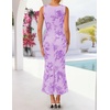 ZESICA Womens 2026 Summer Floral Wedding Guest Midi Dress Sleeveless Mesh Slit Bodycon Formal Cocktail Party Dresses(Purple)