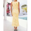 ZESICA Womens 2026 Summer Floral Wedding Guest Midi Dress Sleeveless Mesh Slit Bodycon Formal Cocktail Party Dresses(Yellow)