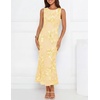ZESICA Womens 2026 Summer Floral Wedding Guest Midi Dress Sleeveless Mesh Slit Bodycon Formal Cocktail Party Dresses(Yellow)