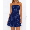 ZESICA Women’s 2026 Summer Strapless Floral Mini Dress | 3D Embroidered Mesh A-Line Tube Top Off Shoulder Short Dresses for Wedding Guest Cocktail Formal Party Beach Vacation(Navy)