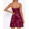 ZESICA Women’s 2026 Summer Strapless Floral Mini Dress | 3D Embroidered Mesh A-Line Tube Top Off Shoulder Short Dresses for Wedding Guest Cocktail Formal Party Beach Vacation(Red)