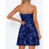 ZESICA Women’s 2026 Summer Strapless Floral Mini Dress | 3D Embroidered Mesh A-Line Tube Top Off Shoulder Short Dresses for Wedding Guest Cocktail Formal Party Beach Vacation(Navy)