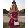 ZESICA Women’s 2026 Summer Strapless Floral Mini Dress | 3D Embroidered Mesh A-Line Tube Top Off Shoulder Short Dresses for Wedding Guest Cocktail Formal Party Beach Vacation(Red)