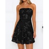 ZESICA Women’s 2026 Summer Strapless Floral Mini Dress | 3D Embroidered Mesh A-Line Tube Top Off Shoulder Short Dresses for Wedding Guest Cocktail Formal Party Beach Vacation(Dim)