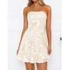 ZESICA Women’s 2026 Summer Strapless Floral Mini Dress | 3D Embroidered Mesh A-Line Tube Top Off Shoulder Short Dresses for Wedding Guest Cocktail Formal Party Beach Vacation(Apricot)
