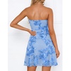 ZESICA Women’s 2026 Summer Strapless Floral Mini Dress | 3D Embroidered Mesh A-Line Tube Top Off Shoulder Short Dresses for Wedding Guest Cocktail Formal Party Beach Vacation(Blue)