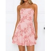 ZESICA Women’s 2026 Summer Strapless Floral Mini Dress | 3D Embroidered Mesh A-Line Tube Top Off Shoulder Short Dresses for Wedding Guest Cocktail Formal Party Beach Vacation(Pink)