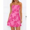 ZESICA Women’s 2026 Summer Strapless Floral Mini Dress | 3D Embroidered Mesh A-Line Tube Top Off Shoulder Short Dresses for Wedding Guest Cocktail Formal Party Beach Vacation(Rose)