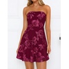 ZESICA Women’s 2026 Summer Strapless Floral Mini Dress | 3D Embroidered Mesh A-Line Tube Top Off Shoulder Short Dresses for Wedding Guest Cocktail Formal Party Beach Vacation(Red)