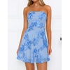 ZESICA Women’s 2026 Summer Strapless Floral Mini Dress | 3D Embroidered Mesh A-Line Tube Top Off Shoulder Short Dresses for Wedding Guest Cocktail Formal Party Beach Vacation(Blue)
