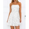 ZESICA Women’s 2026 Summer Strapless Floral Mini Dress | 3D Embroidered Mesh A-Line Tube Top Off Shoulder Short Dresses for Wedding Guest Cocktail Formal Party Beach Vacation(White)