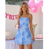 ZESICA Women’s 2026 Summer Strapless Floral Mini Dress | 3D Embroidered Mesh A-Line Tube Top Off Shoulder Short Dresses for Wedding Guest Cocktail Formal Party Beach Vacation(Blue)