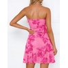 ZESICA Women’s 2026 Summer Strapless Floral Mini Dress | 3D Embroidered Mesh A-Line Tube Top Off Shoulder Short Dresses for Wedding Guest Cocktail Formal Party Beach Vacation(Rose)
