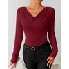 ZESICA Womens Cowl Neck Business Casual Long Sleeve Tops | Work Office Shirts, Tunic Tops Slim Fit Dressy, Cute Trendy Blouse, 2026 Fall Fashion Clothing, Knit Thermal Layering Outfit(Wine)