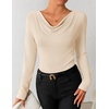 ZESICA Womens Cowl Neck Business Casual Long Sleeve Tops | Work Office Shirts, Tunic Tops Slim Fit Dressy, Cute Trendy Blouse, 2026 Fall Fashion Clothing, Knit Thermal Layering Outfit(Apricot)