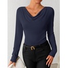 ZESICA Womens Cowl Neck Business Casual Long Sleeve Tops | Work Office Shirts, Tunic Tops Slim Fit Dressy, Cute Trendy Blouse, 2026 Fall Fashion Clothing, Knit Thermal Layering Outfit(Navy)