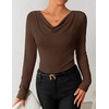 ZESICA Womens Cowl Neck Business Casual Long Sleeve Tops | Work Office Shirts, Tunic Tops Slim Fit Dressy, Cute Trendy Blouse, 2026 Fall Fashion Clothing, Knit Thermal Layering Outfit(Coffee)