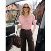 ZESICA Womens Cowl Neck Business Casual Long Sleeve Tops | Work Office Shirts, Tunic Tops Slim Fit Dressy, Cute Trendy Blouse, 2026 Fall Fashion Clothing, Knit Thermal Layering Outfit(Pink)