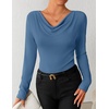 ZESICA Womens Cowl Neck Business Casual Long Sleeve Tops | Work Office Shirts, Tunic Tops Slim Fit Dressy, Cute Trendy Blouse, 2026 Fall Fashion Clothing, Knit Thermal Layering Outfit(Dustyblue)