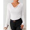 ZESICA Womens Cowl Neck Business Casual Long Sleeve Tops | Work Office Shirts, Tunic Tops Slim Fit Dressy, Cute Trendy Blouse, 2026 Fall Fashion Clothing, Knit Thermal Layering Outfit(White)