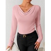 ZESICA Womens Cowl Neck Business Casual Long Sleeve Tops | Work Office Shirts, Tunic Tops Slim Fit Dressy, Cute Trendy Blouse, 2026 Fall Fashion Clothing, Knit Thermal Layering Outfit(Pink)