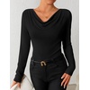 ZESICA Womens Cowl Neck Business Casual Long Sleeve Tops | Work Office Shirts, Tunic Tops Slim Fit Dressy, Cute Trendy Blouse, 2026 Fall Fashion Clothing, Knit Thermal Layering Outfit(Black)