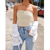 ZESICA Women’s Striped Strapless Crop Tube Tops 2026 Summer Backless Knit Bandeau Shirts Going Out Tank Top Fashion Outfits(Apricot)