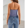 ZESICA Women’s Striped Strapless Crop Tube Tops 2026 Summer Backless Knit Bandeau Shirts Going Out Tank Top Fashion Outfits(Blue)