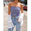 ZESICA Women’s Striped Strapless Crop Tube Tops 2026 Summer Backless Knit Bandeau Shirts Going Out Tank Top Fashion Outfits(Blue)
