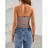 ZESICA Women’s Striped Strapless Crop Tube Tops 2026 Summer Backless Knit Bandeau Shirts Going Out Tank Top Fashion Outfits(Brown)