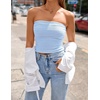 ZESICA Women’s Striped Strapless Crop Tube Tops 2026 Summer Backless Knit Bandeau Shirts Going Out Tank Top Fashion Outfits(Lightblue)