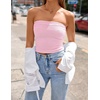 ZESICA Women’s Striped Strapless Crop Tube Tops 2026 Summer Backless Knit Bandeau Shirts Going Out Tank Top Fashion Outfits(Pink)