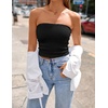 ZESICA Women’s Striped Strapless Crop Tube Tops 2026 Summer Backless Knit Bandeau Shirts Going Out Tank Top Fashion Outfits(Solidblack)