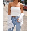 ZESICA Women’s Striped Strapless Crop Tube Tops 2026 Summer Backless Knit Bandeau Shirts Going Out Tank Top Fashion Outfits(Solidwhite)