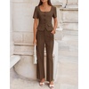 ZESICA Women’s Summer Two Pieces Suits Set 2026 Short Sleeve Blazer Wide Leg Pants Business Casual Outfits Sets(Brown)