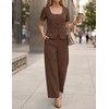 ZESICA Women’s Summer Two Pieces Suits Set 2026 Short Sleeve Blazer Wide Leg Pants Business Casual Outfits Sets(Brown)