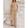ZESICA Women’s Summer Two Pieces Suits Set 2026 Short Sleeve Blazer Wide Leg Pants Business Casual Outfits Sets(Khaki)